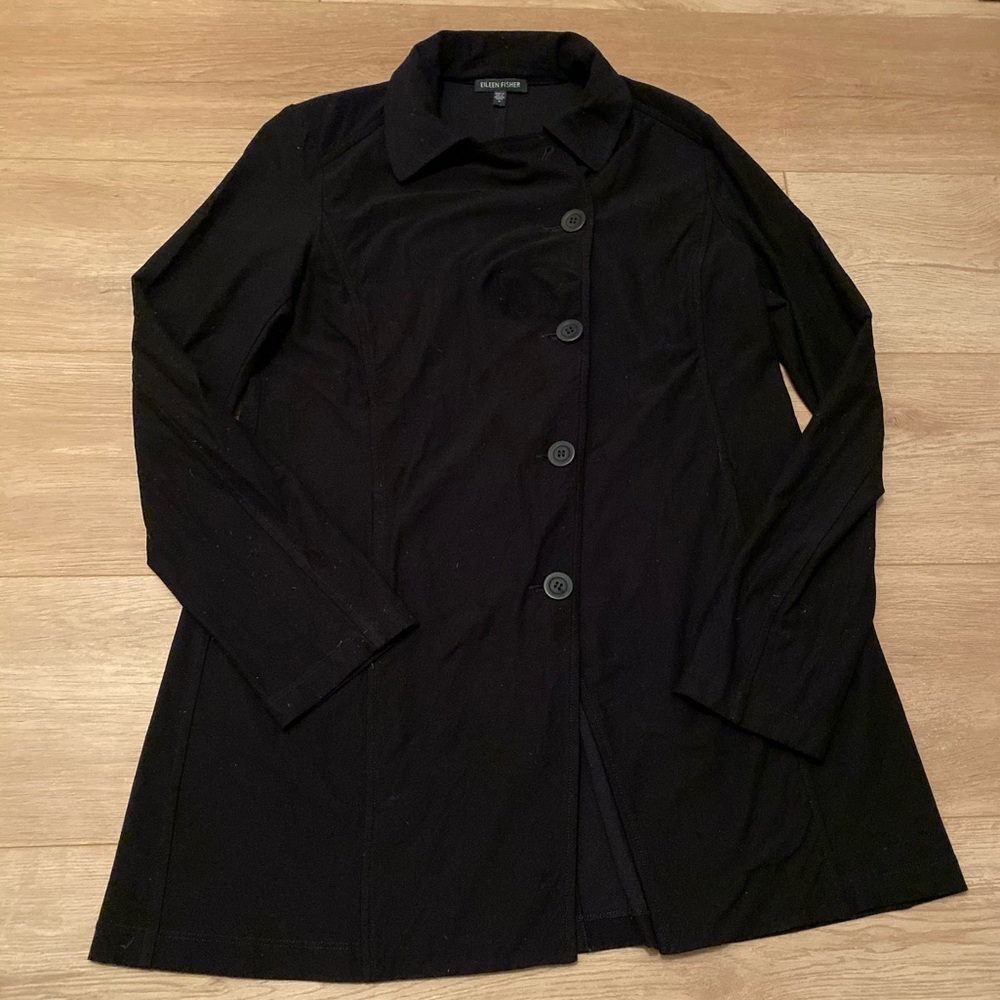 Eileen Fisher small black button up sweater jacket